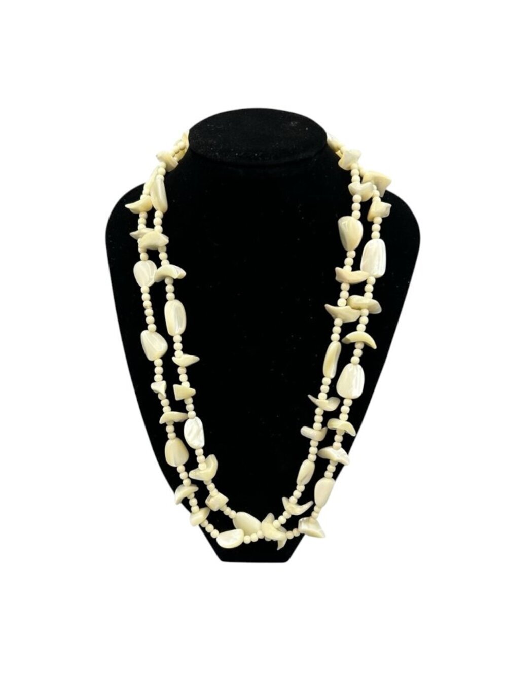 Vintage Ivory Shell Look Necklace Single Strand Boho Coastal Statement